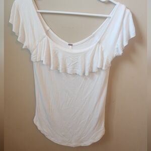 Free People Ribbed White Ruffle Top NWT